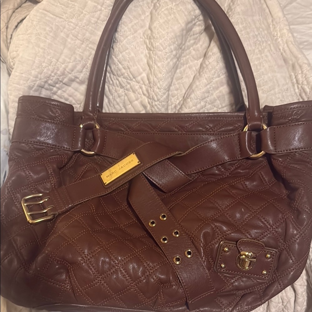 Marc Jacobs Brown Leather Shoulder Bag with Buckle Accents